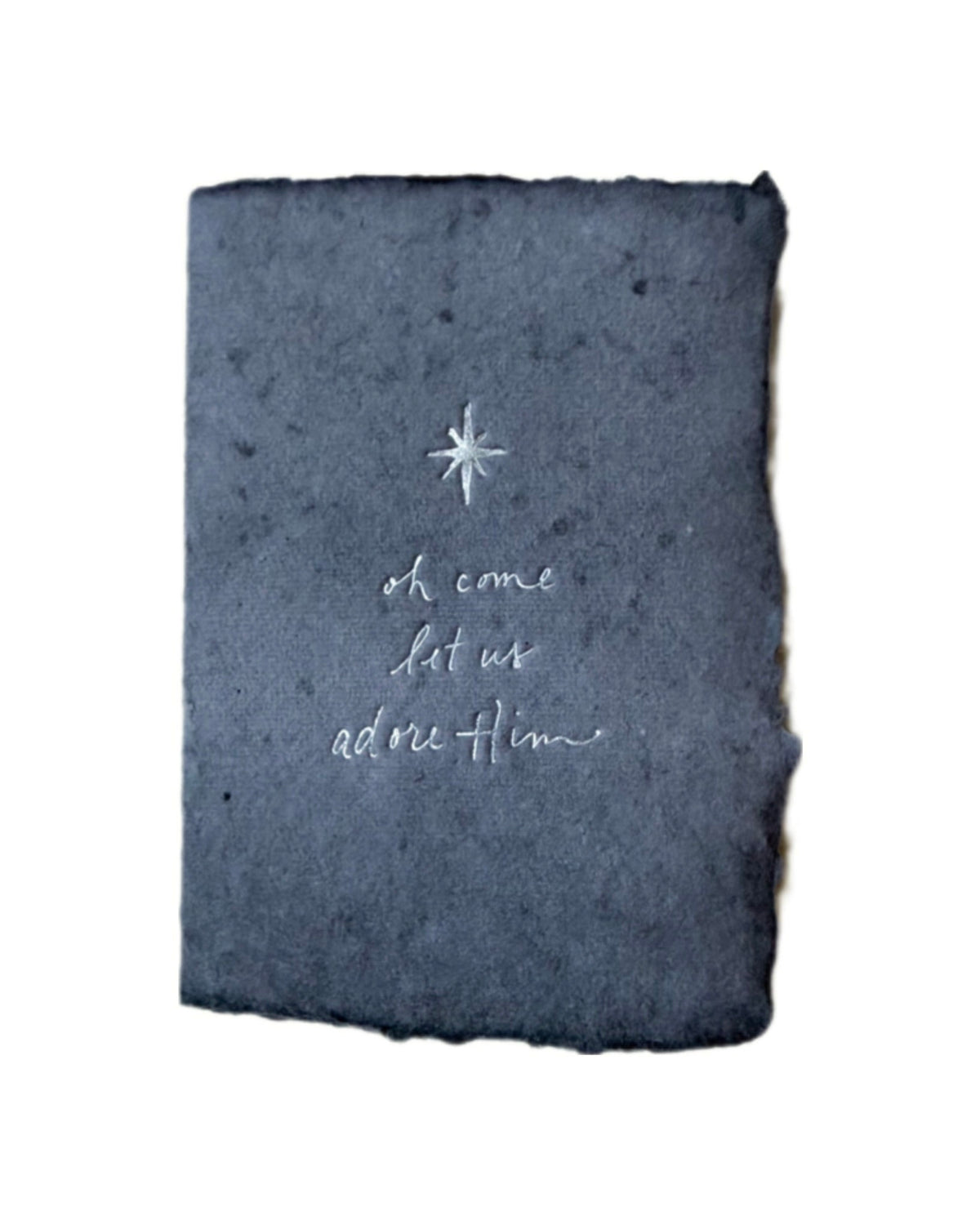 Dark blue star Christmas card with silver star and handwritten-style religious text
