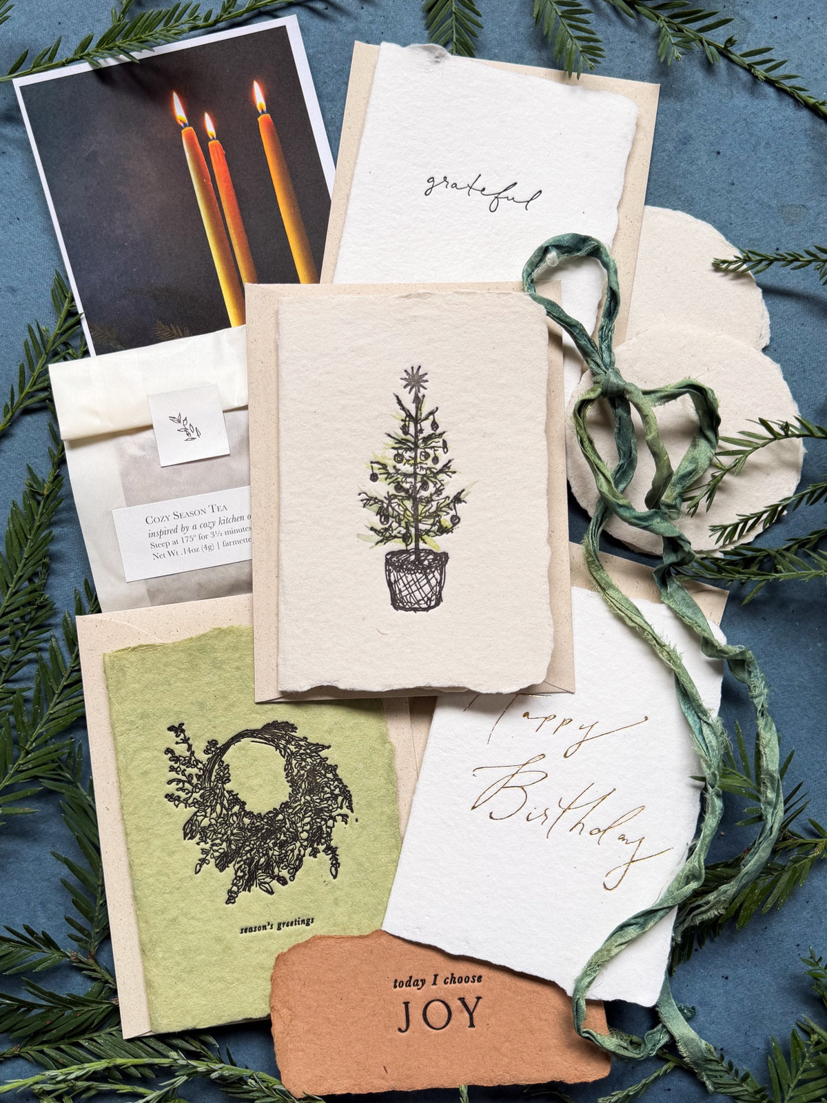 Monthly artisan card subscription, set of handmade greeting cards with festive prints
