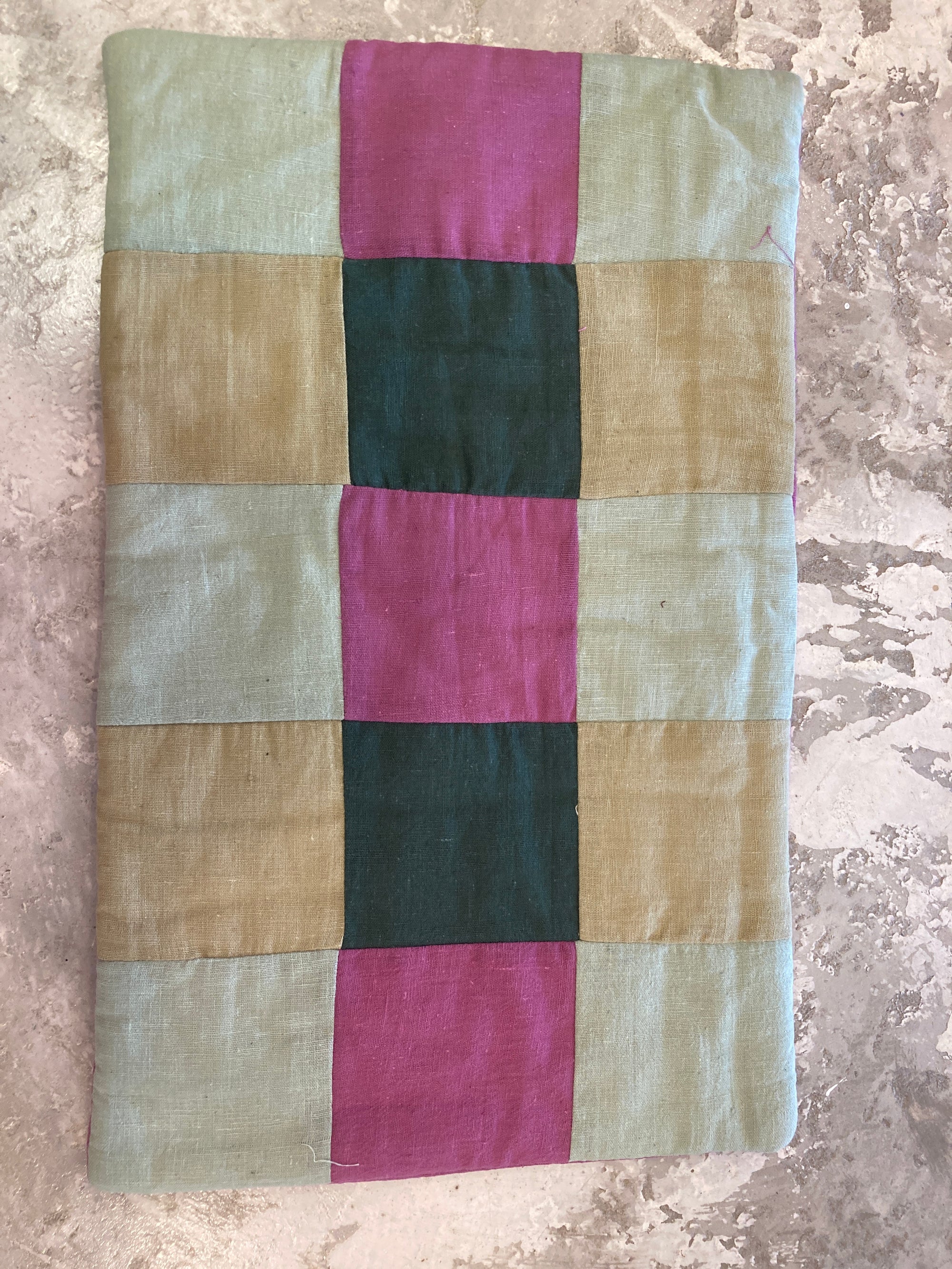Botanically Dyed Quilted Patchwork Handloom Organic Cotton Pillow Cover 12x20