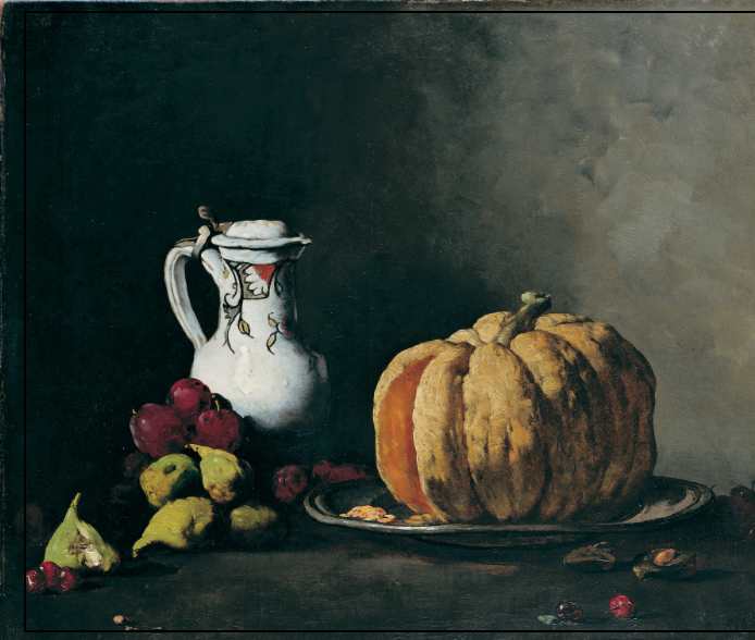 "Still Life with Pumpkin, Plums, Cherries, Figs and Jug" Antique Art Sticker