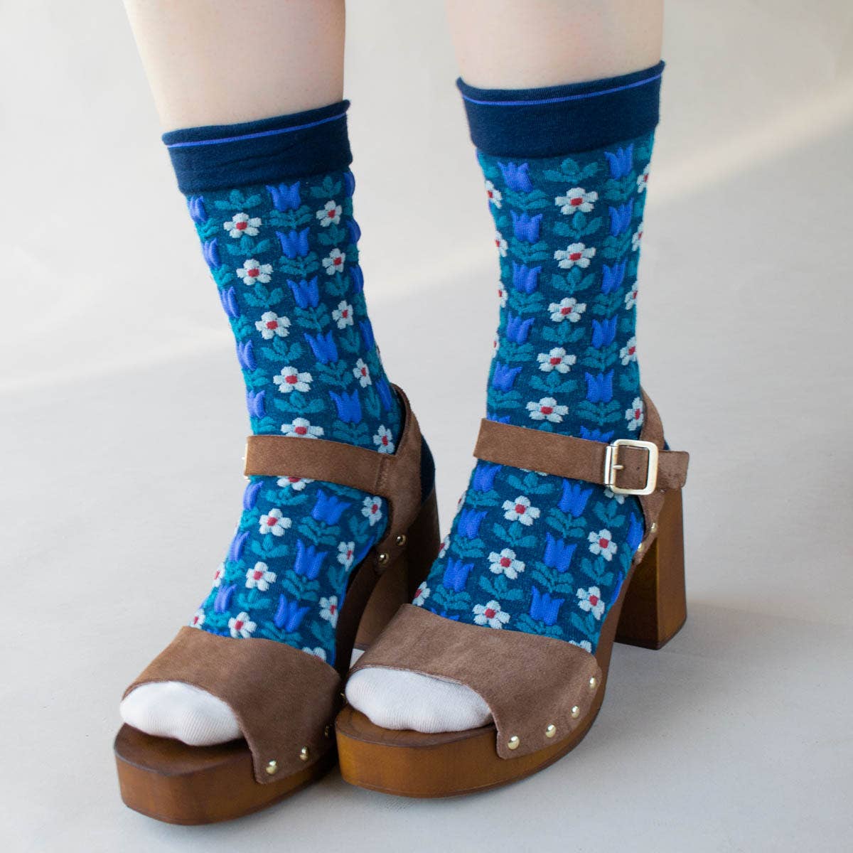 Vintage Floral Casual Socks: Bule/Navy