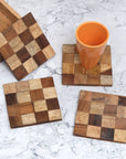 Wooden Checker Coasters - Set of Four