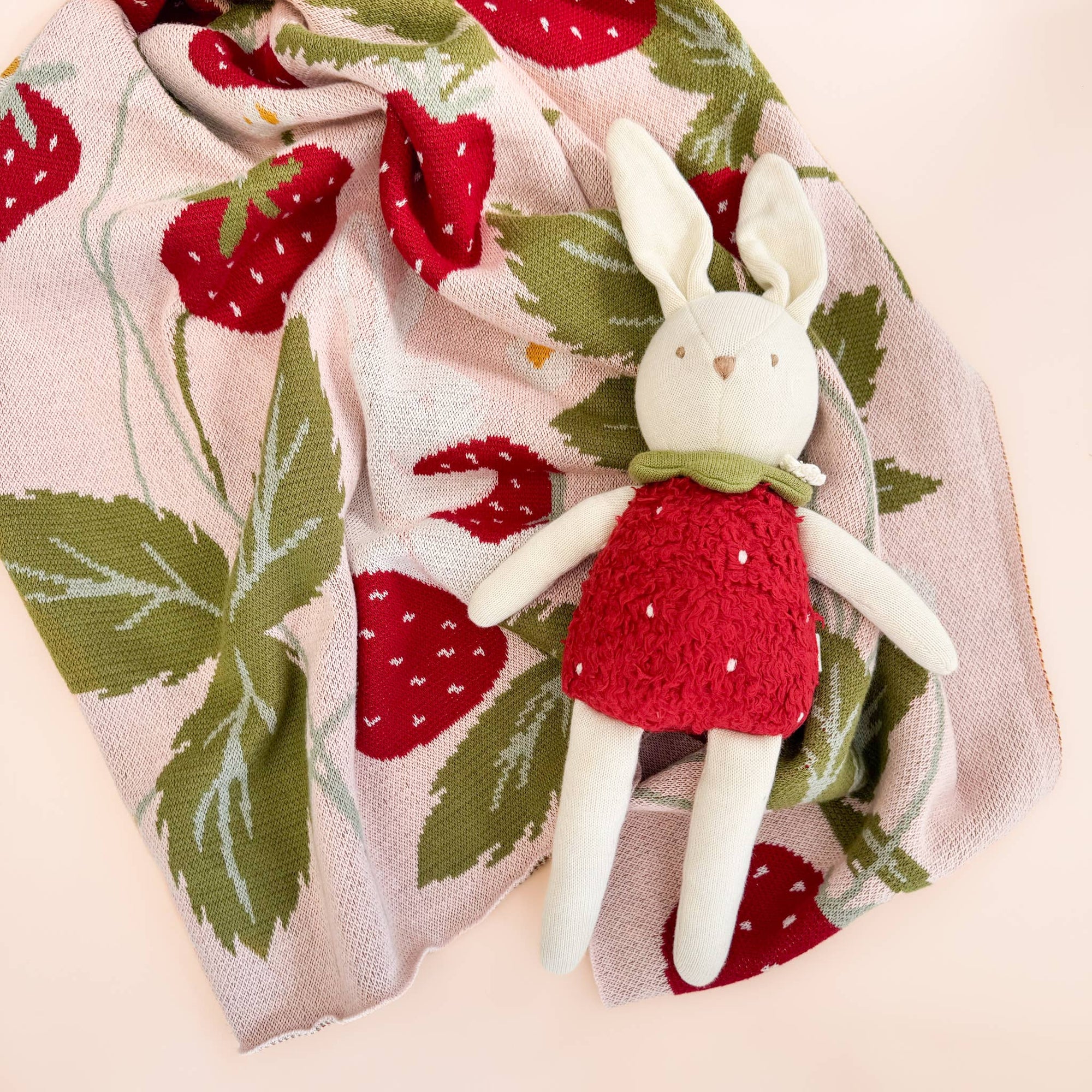 Strawberry Bunny Organic Cotton Baby Blanket