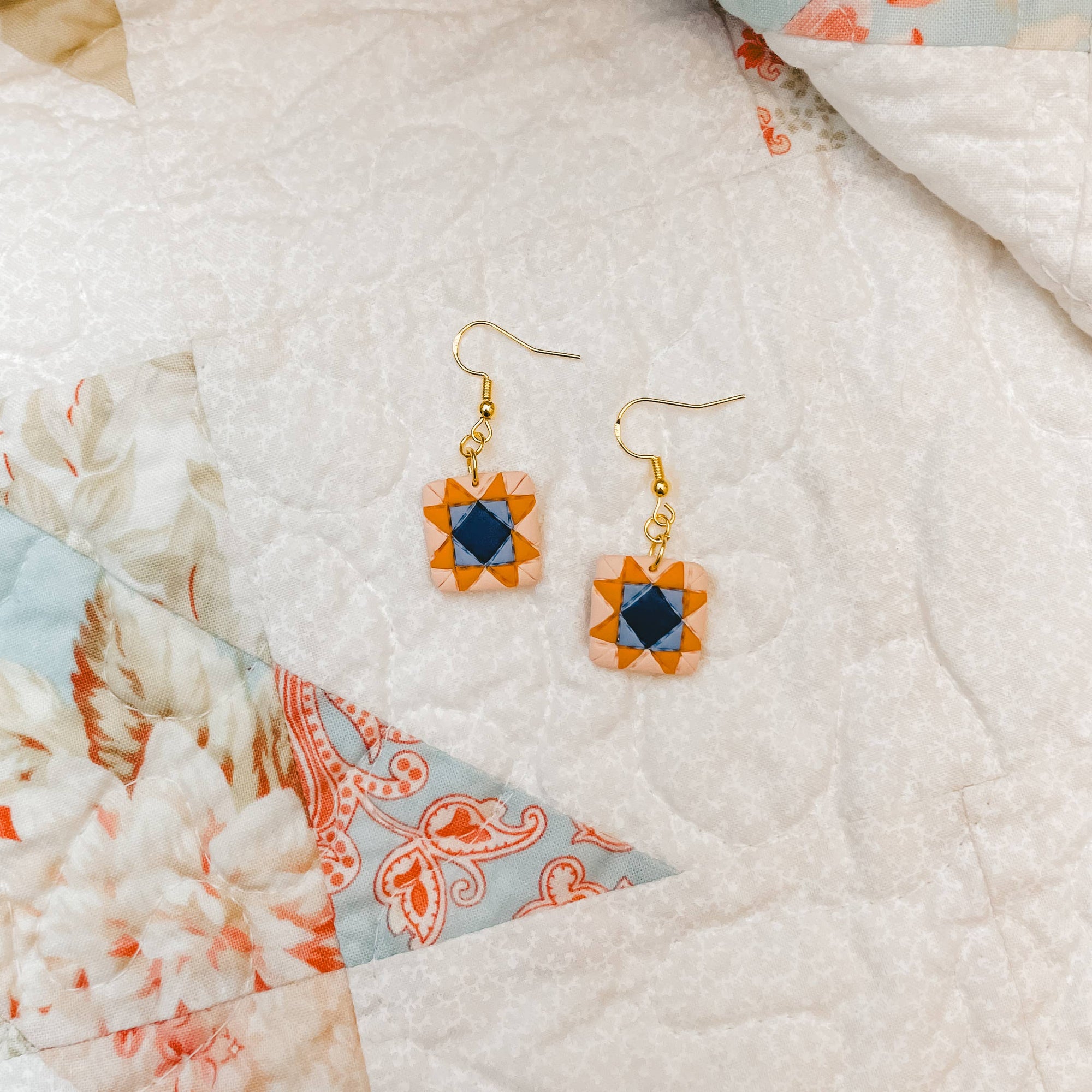 Quilt Block Dangle Earrings: Wild Prairie