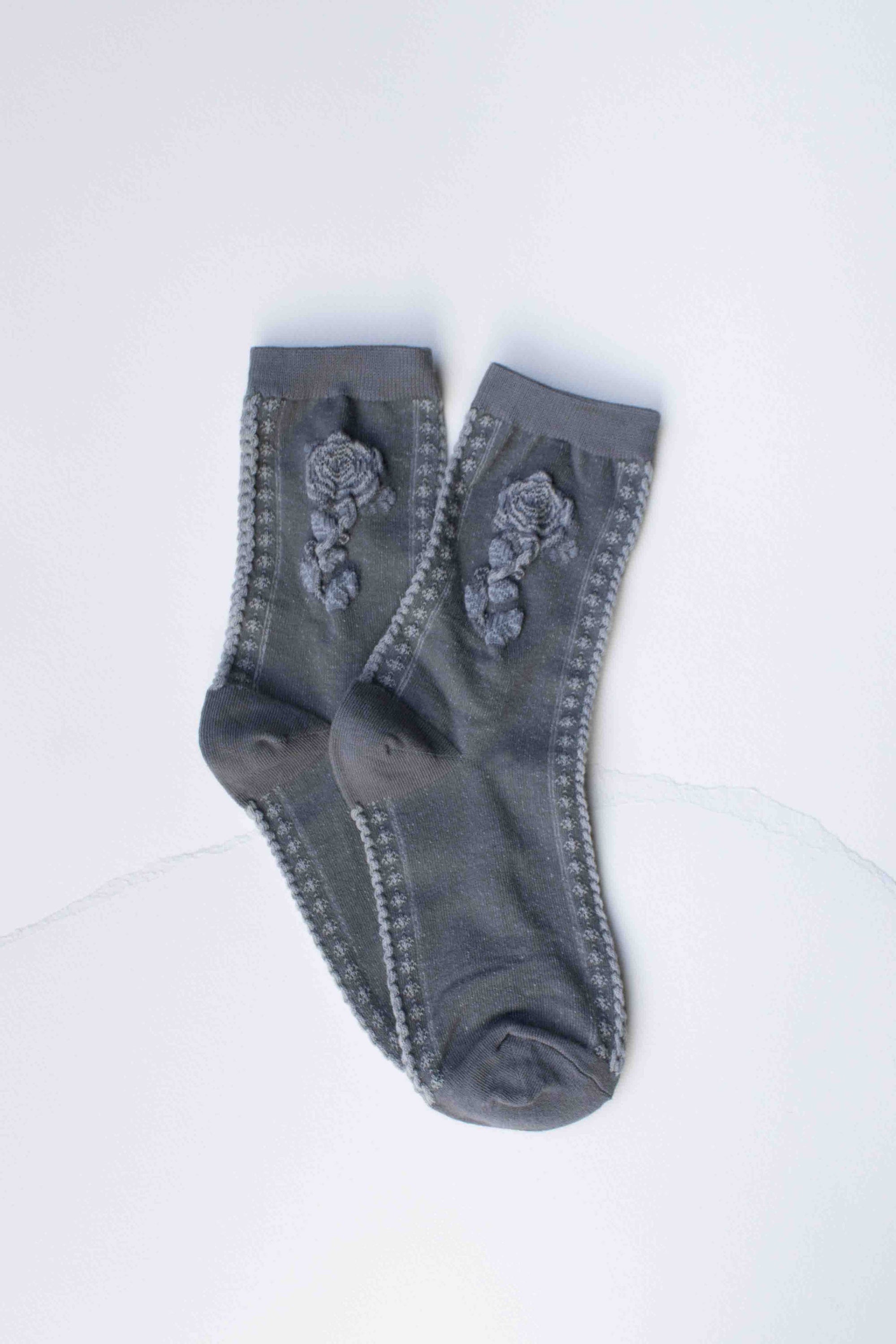 Rose Cotton Blend Socks: Grey