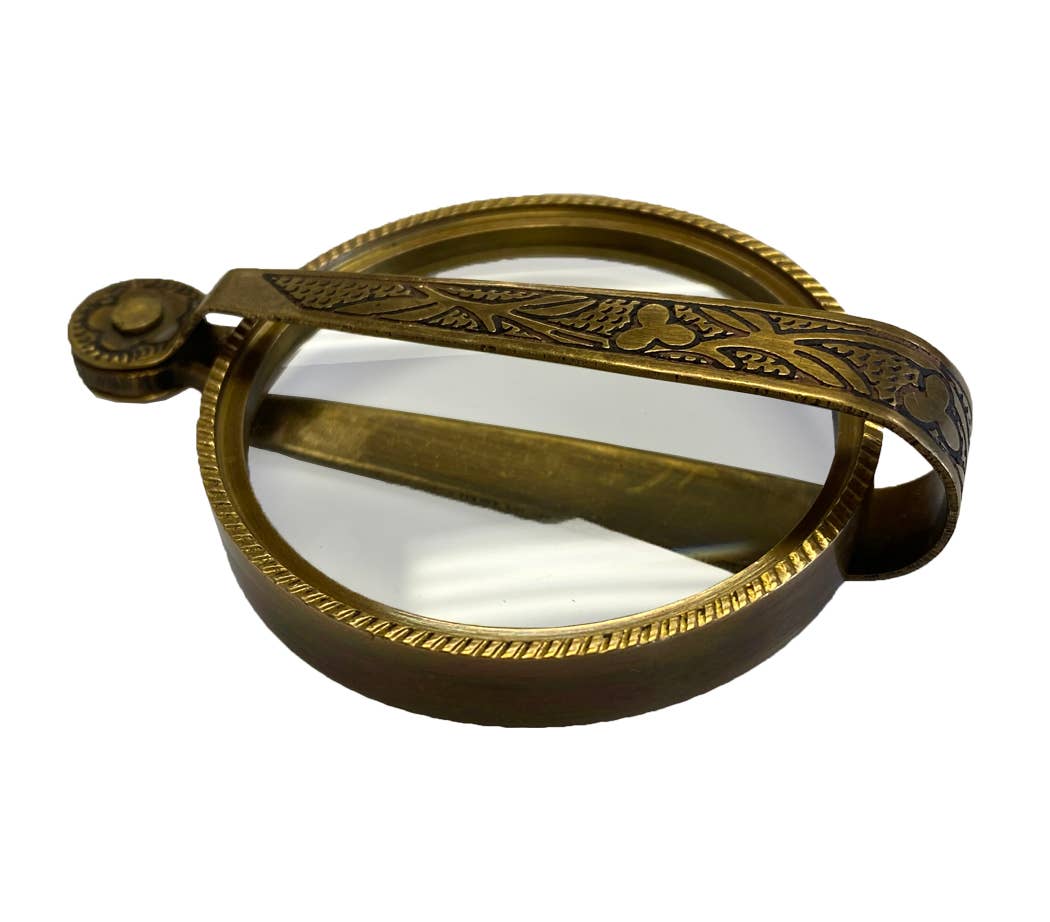 Antiqued Brass Magnifying Glass with Folding Handle, 4-3/4”