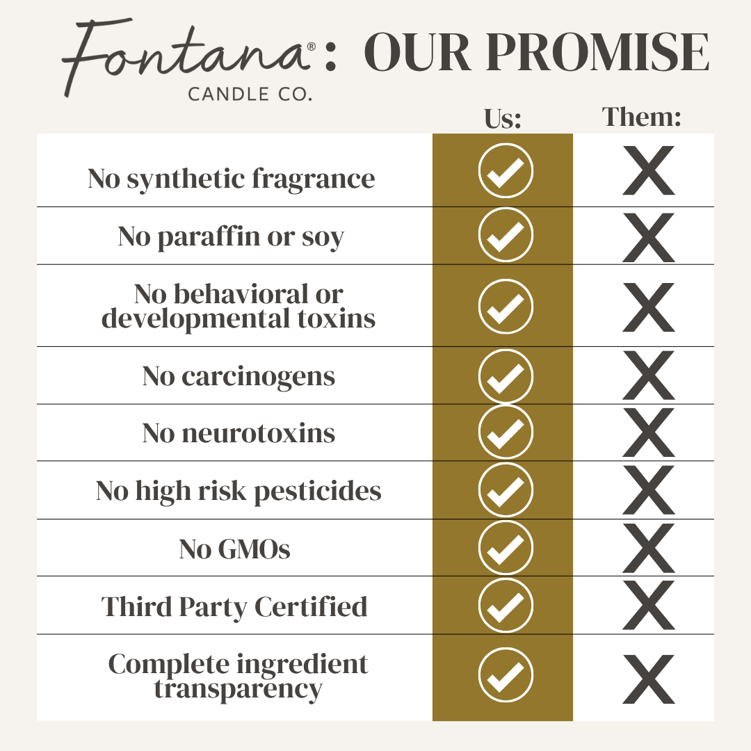 Fontana Candle Co. Our Promise ingredient and fragrance safety checklist graphic
