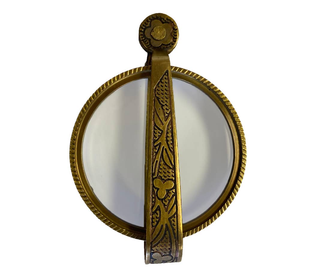 Antiqued Brass Magnifying Glass with Folding Handle, 4-3/4”