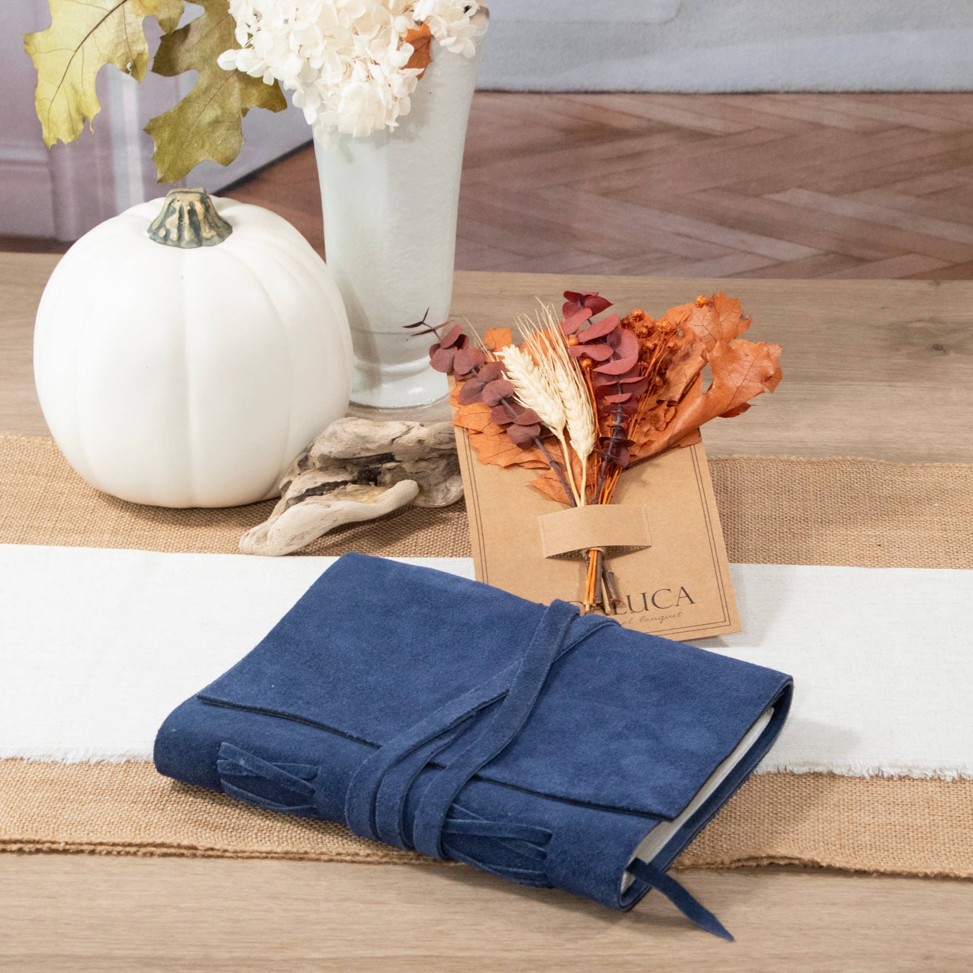 Suede Journal W/ Organic Cotton Paper Large: Dark Blue