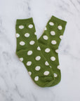Women's Polka Dots Puff Casual Socks: Olive