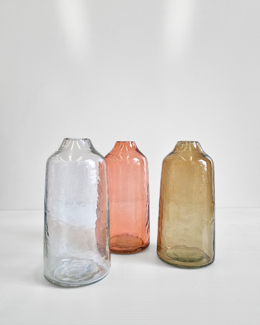 Tall Siena Handblown Hammered Bud Vase: Blush