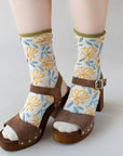 Unique Vintage Floral Socks: Olive/Beige