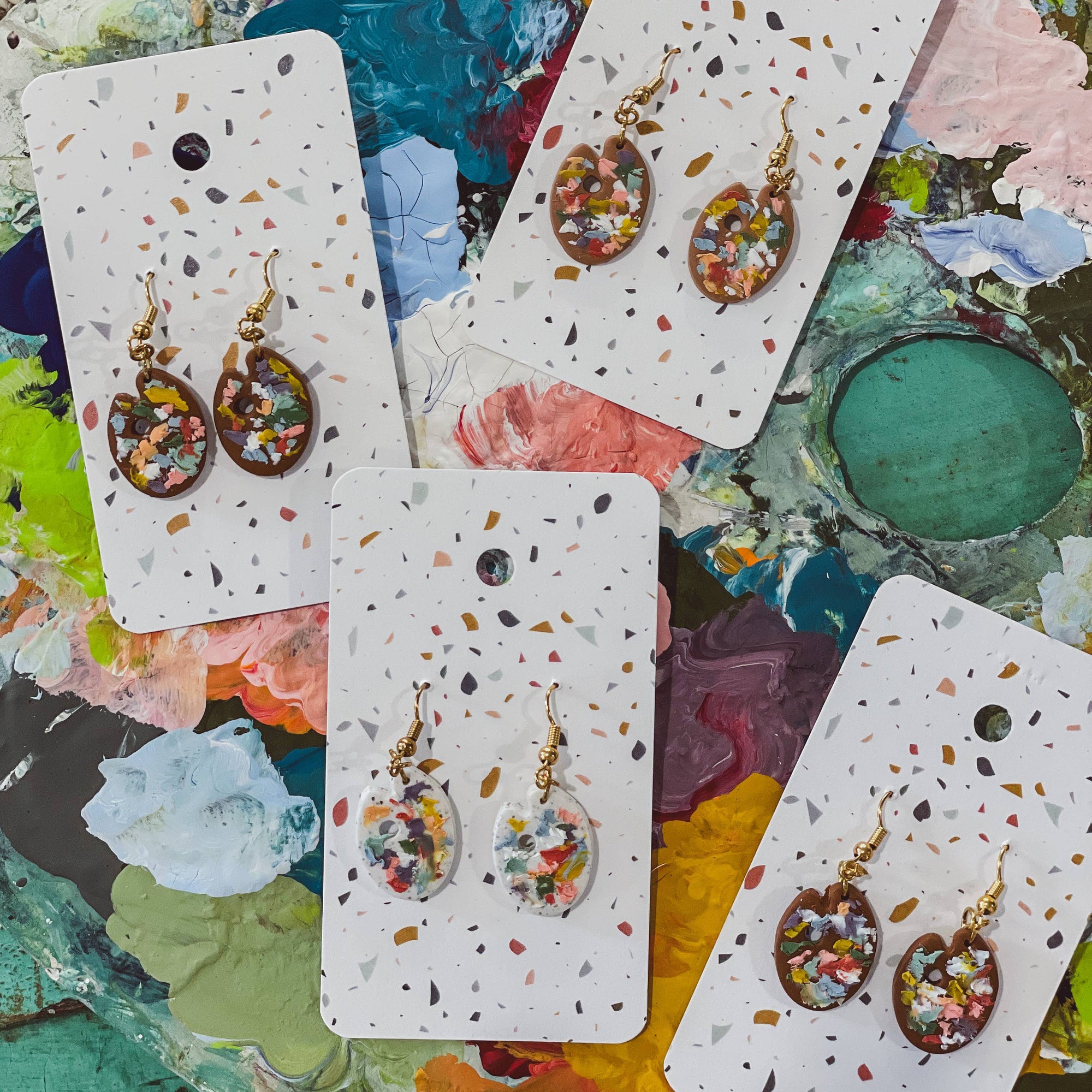 Artist Messy Paint Palette Earrings: Dark Brown