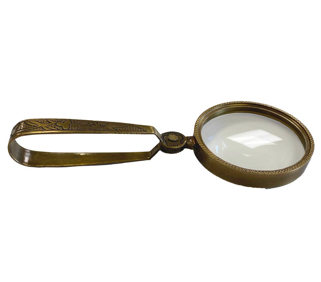 Antiqued Brass Magnifying Glass with Folding Handle, 4-3/4”