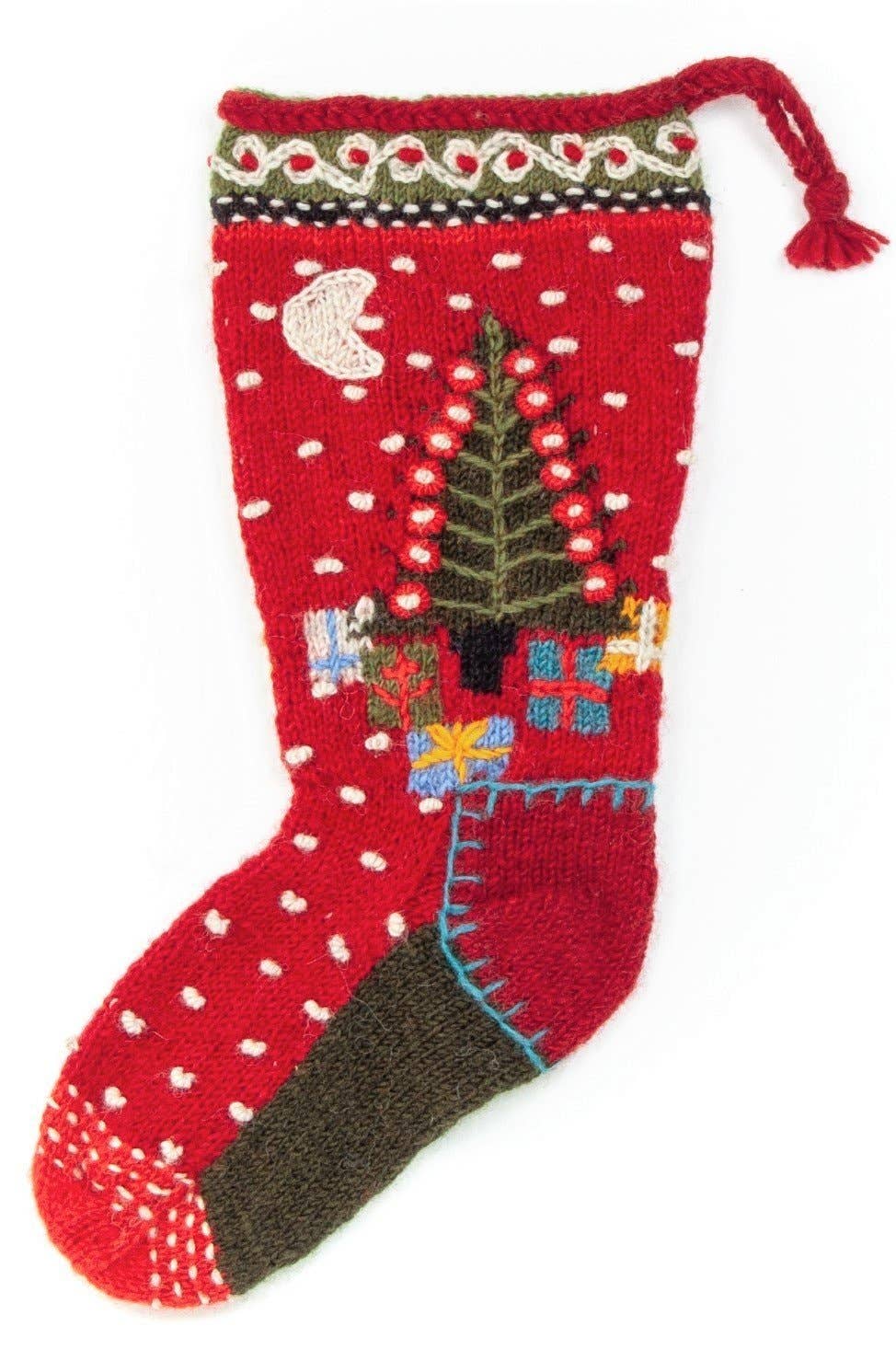 Presents Christmas Stocking – Embroidered Gift Scene Knit