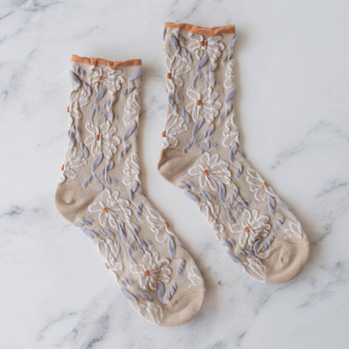 Unique Vintage Floral Socks: Taupe/Rust
