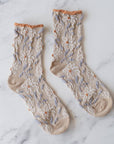 Unique Vintage Floral Socks: Taupe/Rust